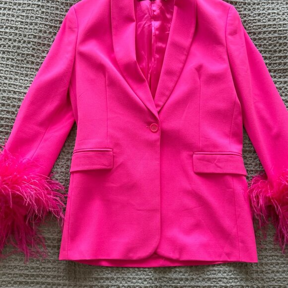 ZARA Straight Cut Feather Blazer Hot Pink size XSMALL - Picture 5 of 8